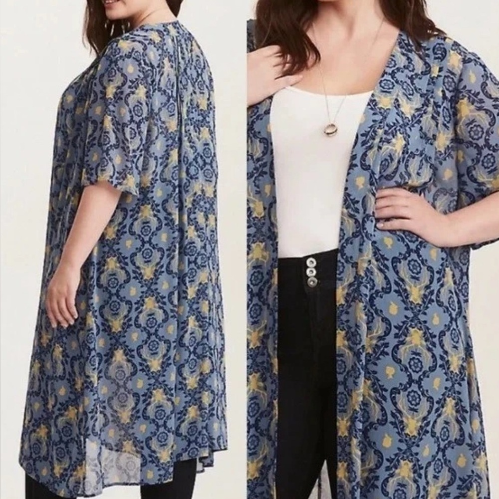 Torrid Outlander Collection Chiffon Kimono Long Cardigan Duster Size 1X Blue